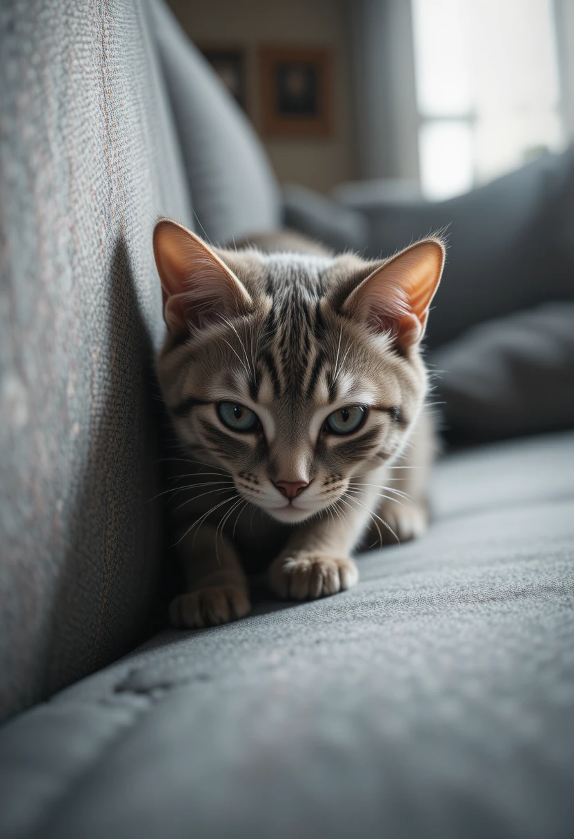 Tense cat crouched with flattened ears, illustrating subtle signs of stress in cats that owners should never ignore