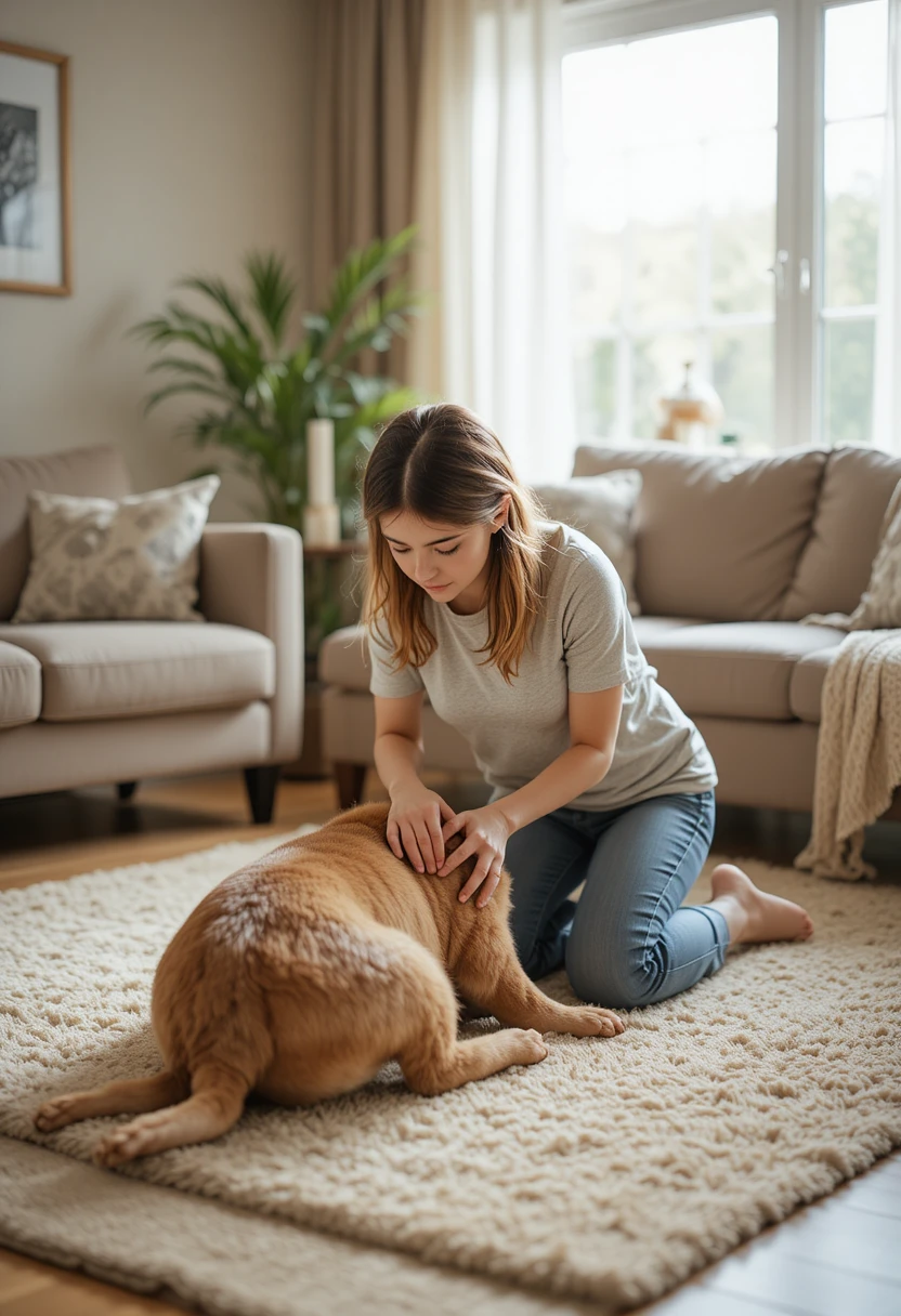 Pet owner calmly caring for their dog during a seizure, representing important safety knowledge every pet owner should have