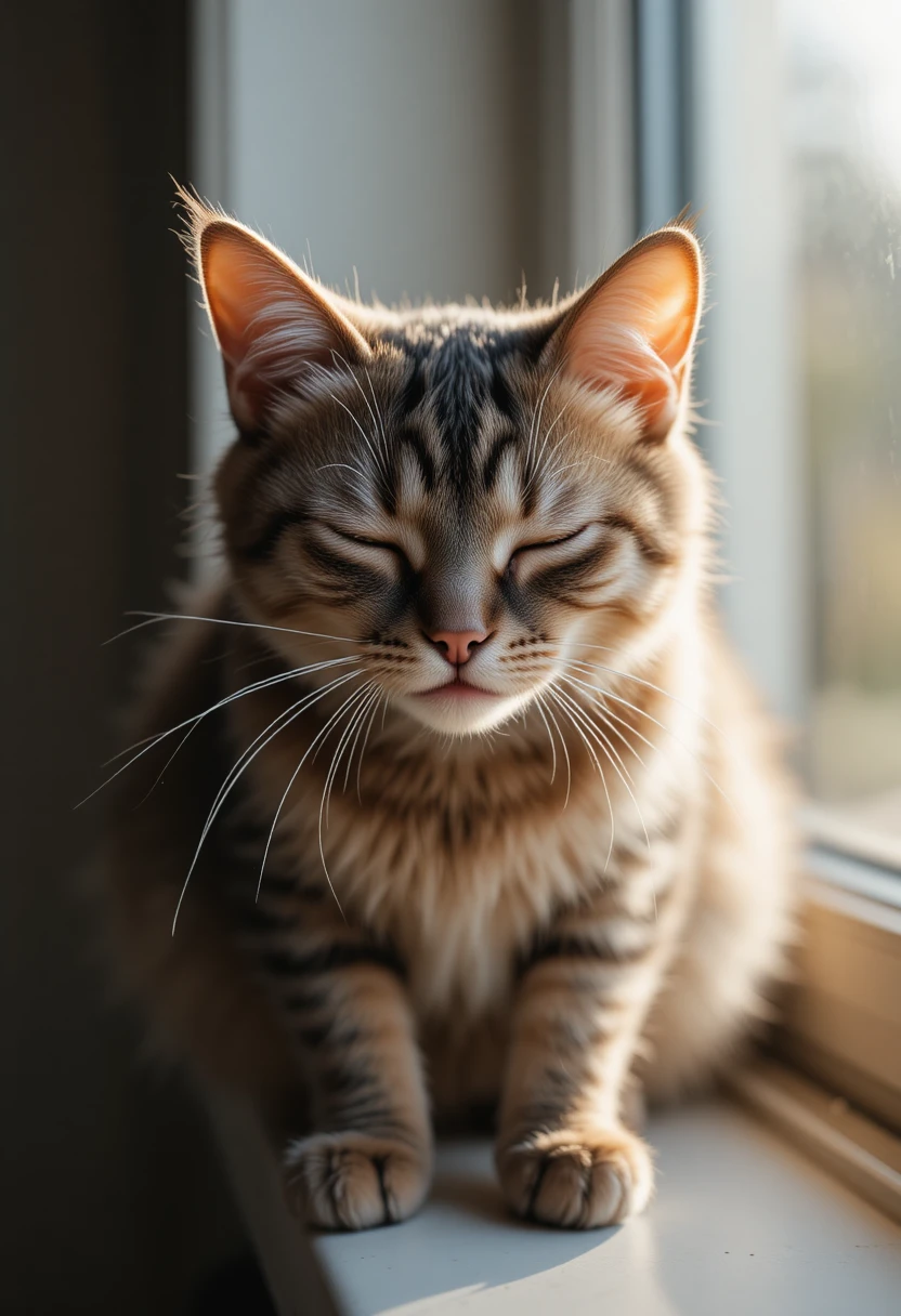 Cat sneezing on a sunlit windowsill, representing the common and often harmless reasons behind feline sneezing episodes.