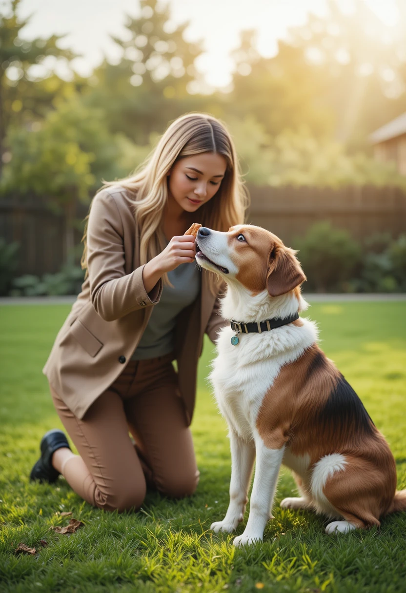 Dog owner using treat-based training to teach their dog to sit, representing proven and positive dog training methods