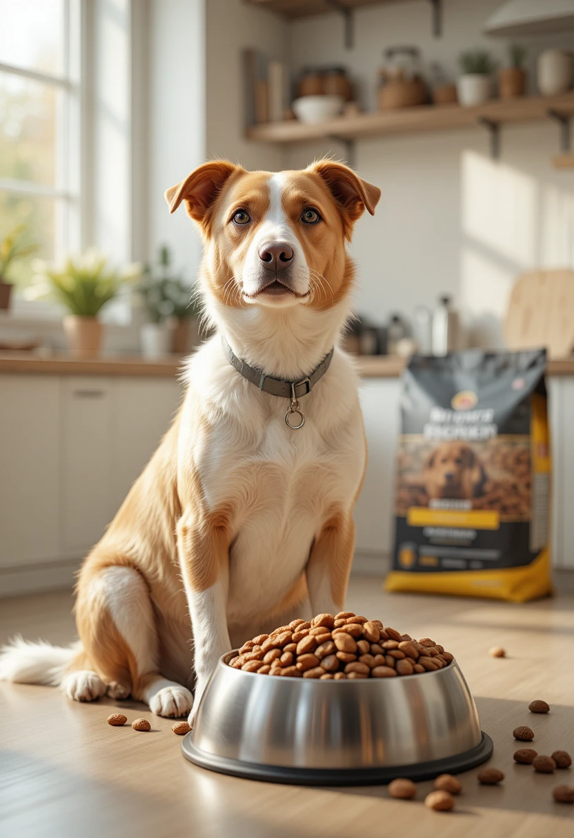 Healthy dog sitting beside a bowl of nutritious food, representing the best dog food ideas for weight loss