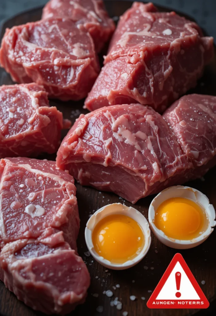 Raw or Undercooked Meat and Eggs