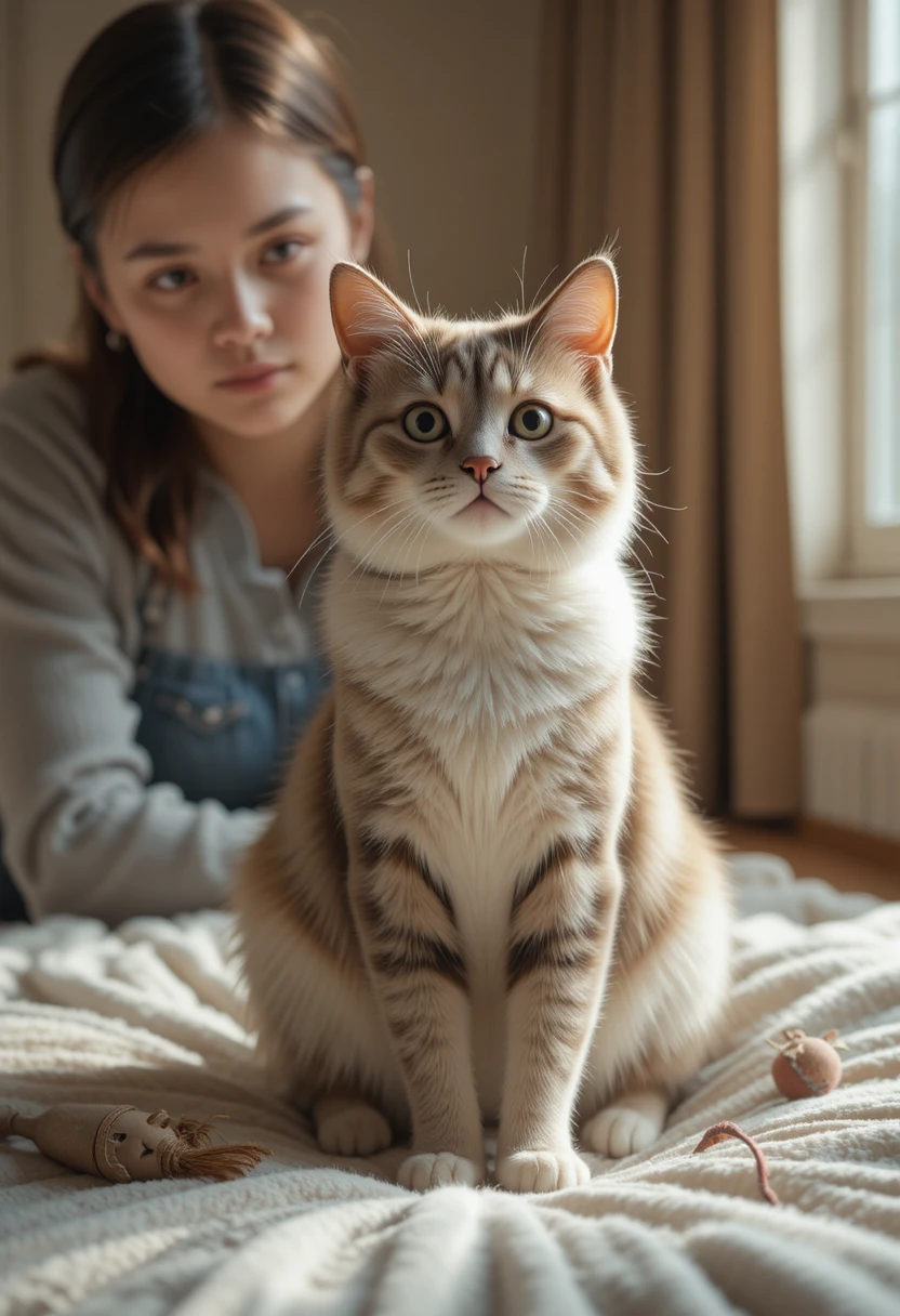 Pet owner and veterinarian checking a cat after it swallowed a foreign object