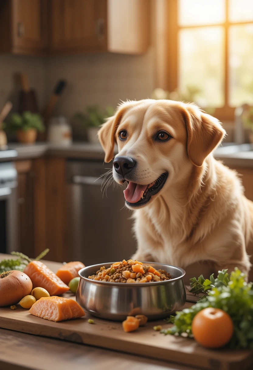 Best foods for senior dogs with joint pain, featuring salmon, sweet potatoes, and fish oil for nutritional joint support and mobility